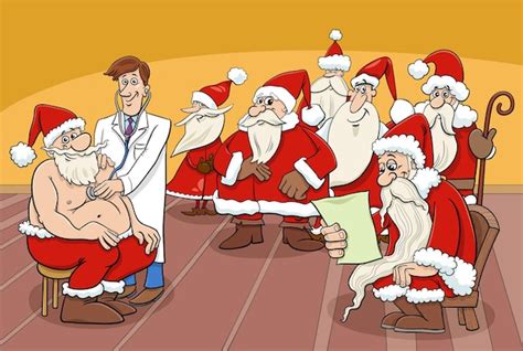 Personagens de desenhos animados de papai noel no médico Vetor Premium