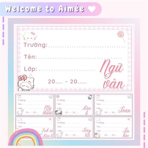 set nhan vo phan mon phien ban hoat hinh  kitty size nho pastel