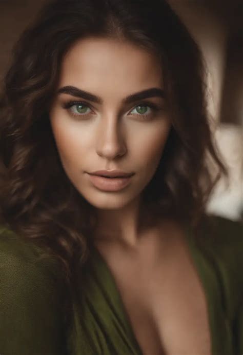 Femme Brune Looks Directly At The Camera Style Latina Yeux Vert Belle SeaArt AI