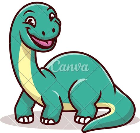 Cute Brontosaurus Smiling Cartoon Vector Illustration Icons By Canva