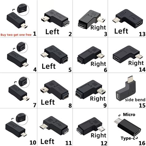 Mini USB Data Sync Adapter Plug Esquerda E Direita Angular 5Pin F Mea