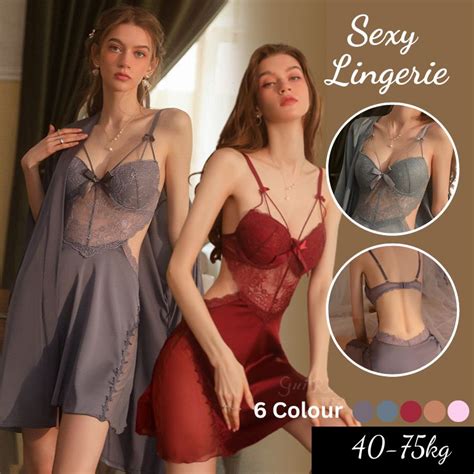Satin Silk Padded Bra Cup Ribbon Babydoll Sleepwear Sexy Lingerie Nightwear Baju Tidur Seksi
