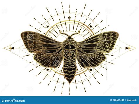 Golden Moth Over Sacred Geometry Sign Isolated Vector Illustration