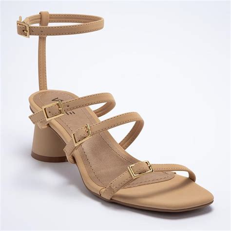 Sandália Feminina Salto Cilindro Tiras Fivela Nude Vértice Sandália Feminina Magazine Luiza