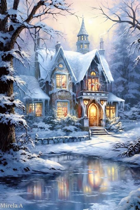 Snowy Christmas House Painting