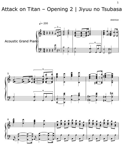 Attack on Titan – Opening 2 | Jiyuu no Tsubasa - Sheet music for Piano