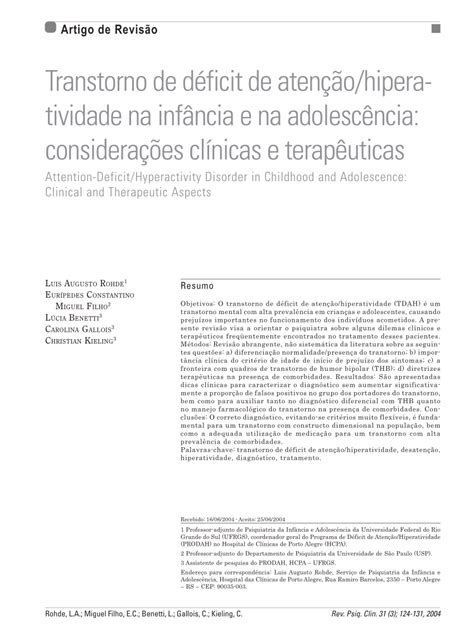 PDF Transtorno De D Ficit De Aten O Hiperatividade Na Inf Ncia E Na