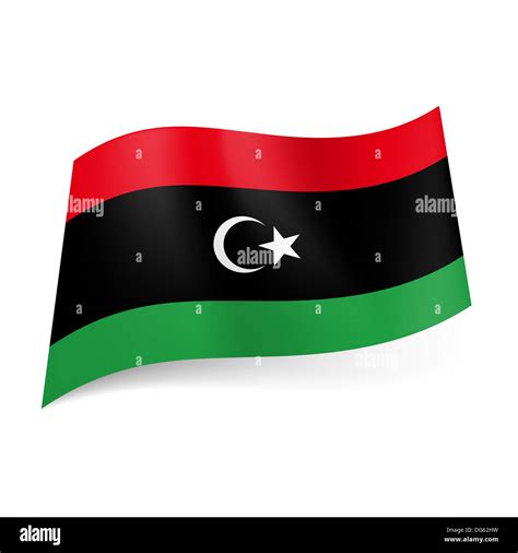 National Flag Of Libya Red Black And Green Horizontal Stripes White Crescent Moon And Star On