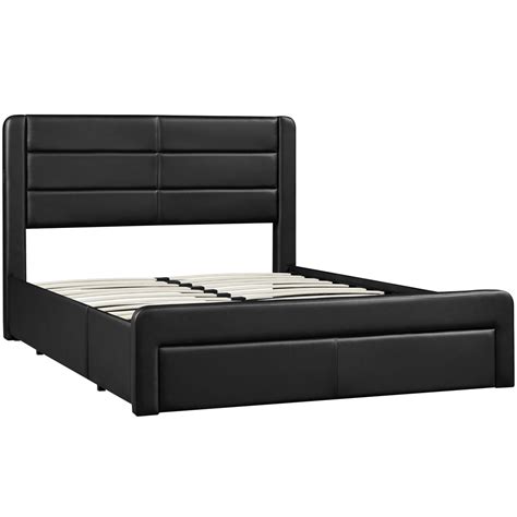 Topeakmart Queen Size Leather Bed Frame With Headboard 3 Drawers And Usb