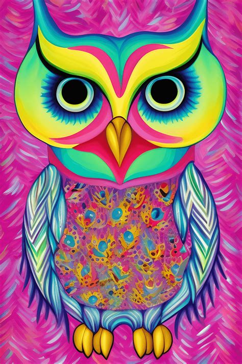 Cute Owl By Lisa Frank Painting · Creative Fabrica