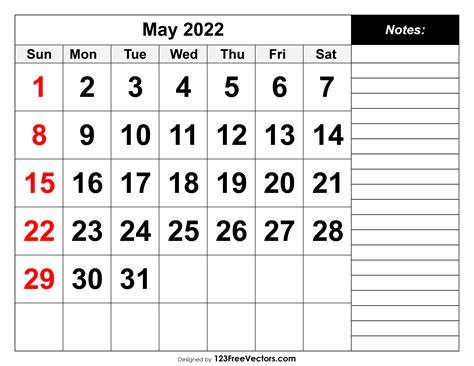 Free Download May 2022 Printable Calendar