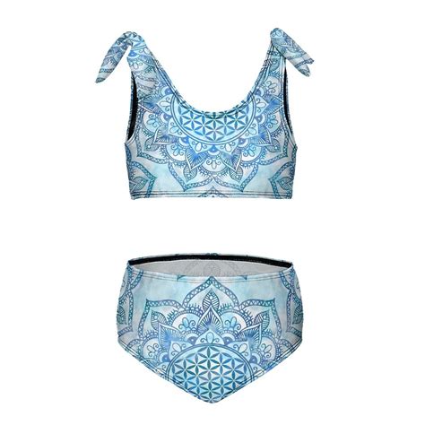 Flower Lotus Gentle Sky Blue Girl S Piece Bikini Set Beach Sport Swimsuit Swimwear Y Cm