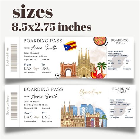 Printable and Editable Barcelona Spain Surprise Boarding Pass Ticket