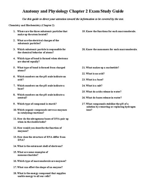 Chapter 2 Study Guide - Anatomy and Physiology Chapter 2 Exam Study ...