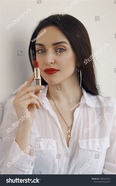 Very Beautiful Brunette Girl Red Lips Stock Photo 1900316410 Shutterstock