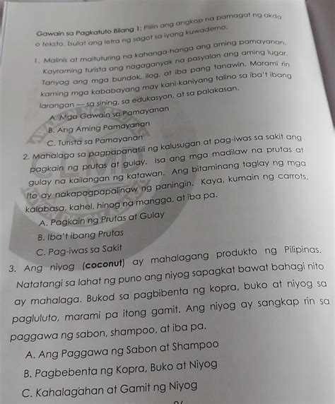 Gawain Sa Pagkatuto Bilang Piliin Ang Angkop Na Pamagat Ngowyo