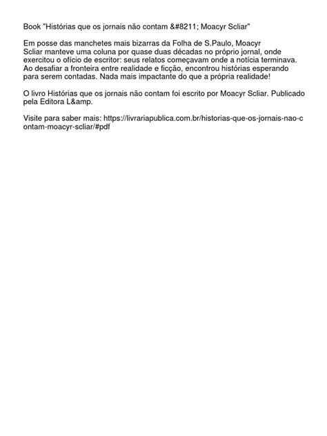 Histórias Que Os Jornais Não Contam – Moacyr Scliar | PDF