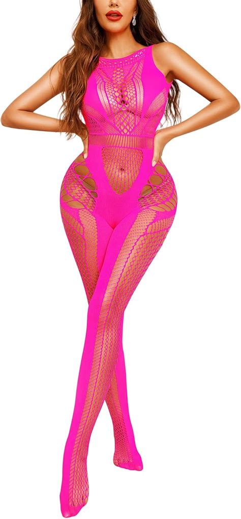 RSLOVE Womens Fishnet Lingerie Bodystocking Sexy Mesh Lingerie Body Stocking Exotic Bodysuit