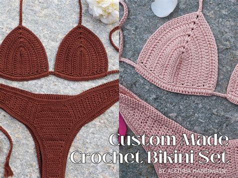 Crochet Bikini Set Brazilian Style Handmade In Cotton Custom Made Summer Swimwear