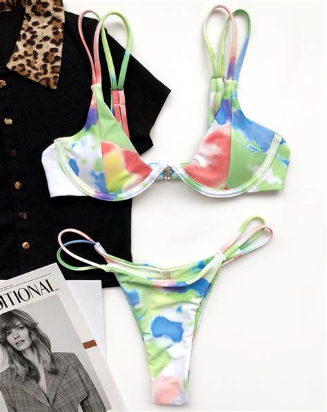 Sexy Tie Dye Thong Bikini Дамски бански костюми Дамски бански костюм Комплект бикини от две