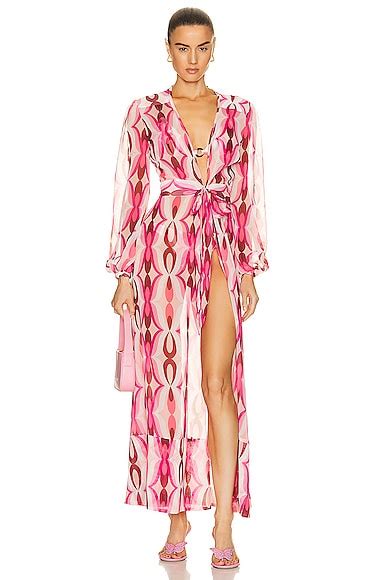 Patbo Twist Tie Front Beach Robe Dress In Flamant Fwrd