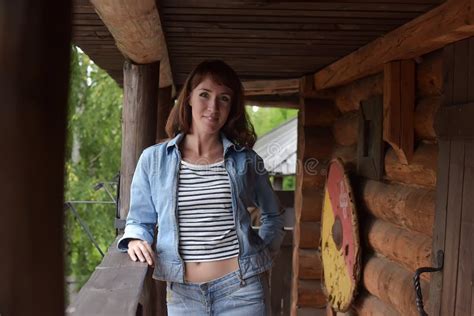 Beautiful Russian Brunette Girl With Denim Suit Stock Image Image Of Female Cute