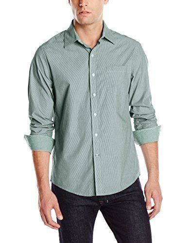 Izod Mens Long Sleeve Essential Slim Fit Stripe Button Down Evergreen