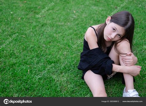 Portrait Adorable Teen Brunette Girl Black Clothes Charming Ukrainian