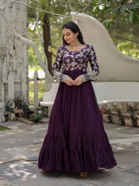 wine color gown  jacquard  sequins embroidered work party wear