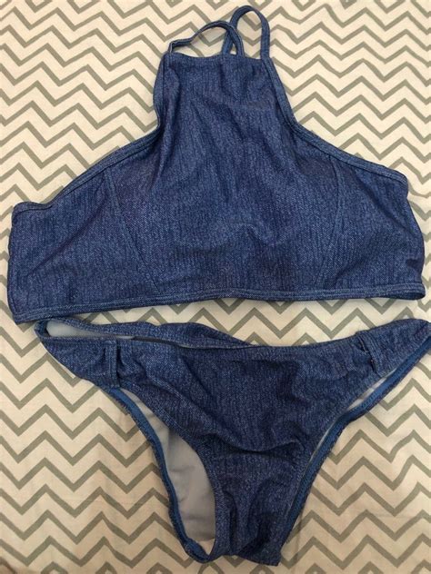 Denim Like Halter Bikini Women S Fashion Swimwear Bikinis Swimsuits On Carousell