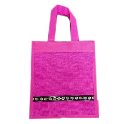 Rope Handle Plain Pink Jute Bag Size Dimension 9 X 11 X 5 Inch