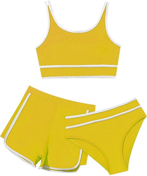 Generisch Mädchen Bikini Set er Sommer Badeanzüge Kinder Dreiteilig Tankini Mit Einfarbig