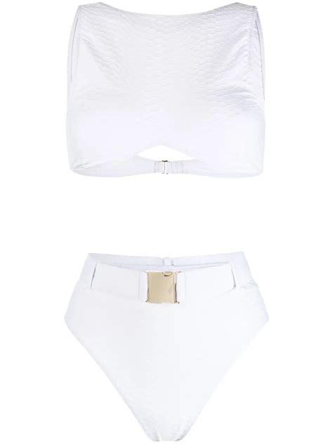Noire Swimwear Belted High Rise Bikini White Farfetch Uk