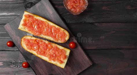 Toast Mit Tomaten Traditionelles Spanisches Frühstück Olivenöl