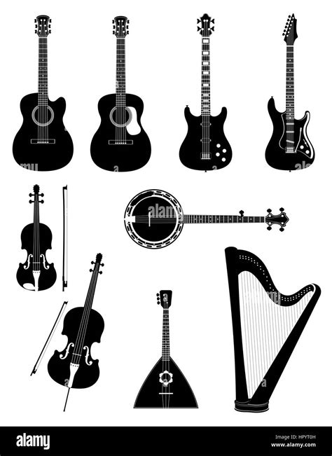 Stringed Musical Instruments Stock Black Outline Silhouette Vector