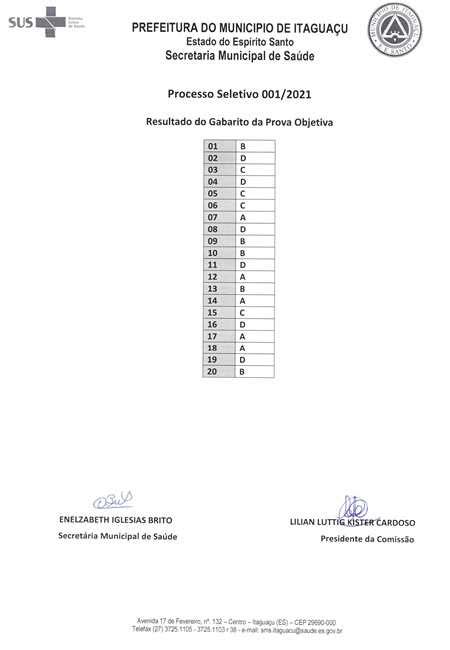 Prefeitura Municipal De Itagua U Gabarito Da Prova Do Processo