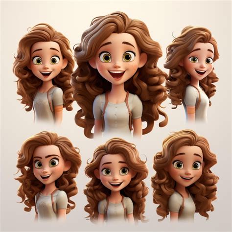 Premium Vector D Cartoon Animation Pale White Girl With Brunette Curly Ha