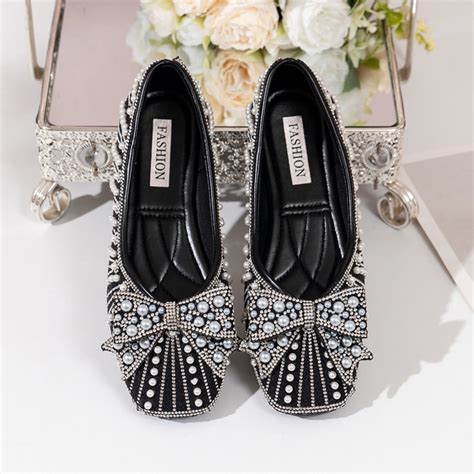 Hinvhai Women's Round Toe Rhinestone Flat Shoes Clearance,Fashion Bow