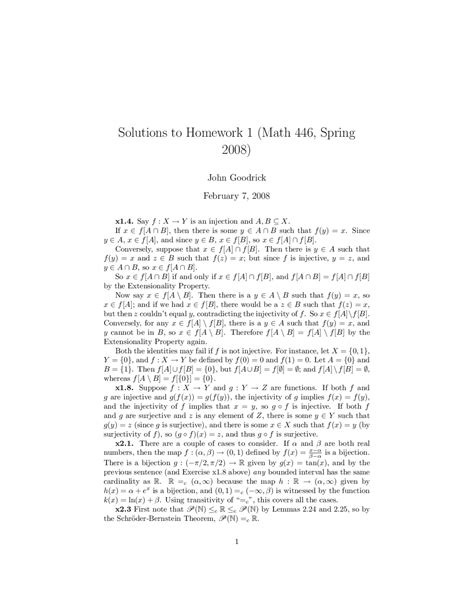 Resolution for Homework 1 - Axiomatic Set Theory | MATH 446 - Docsity