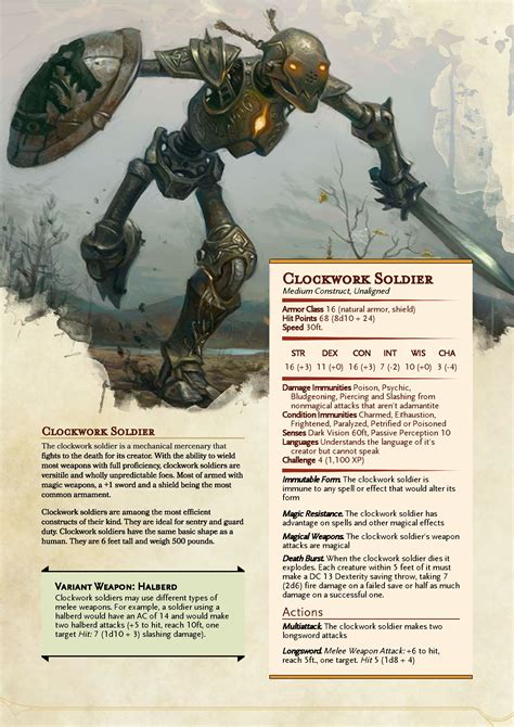 Dungeons And Dragons Clockwork Soldier Monster 5e Dnd Statblock