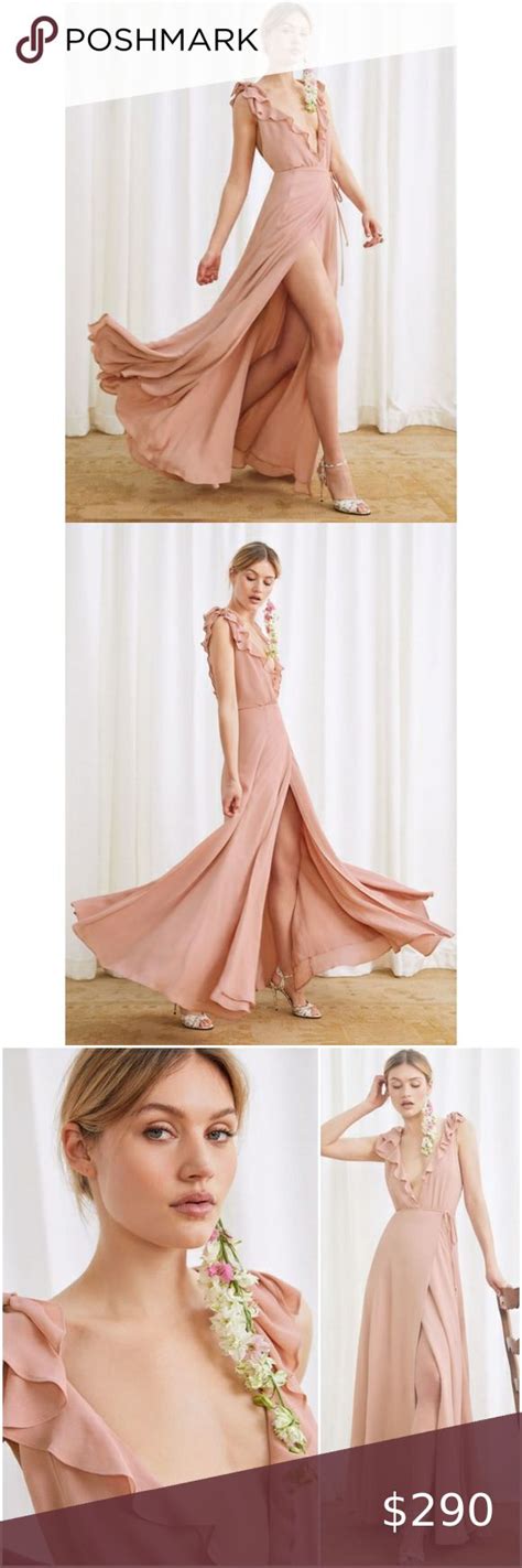 Reformation Peppermint Wrap Ruffle Deep V Maxi Dress In Blush Dress