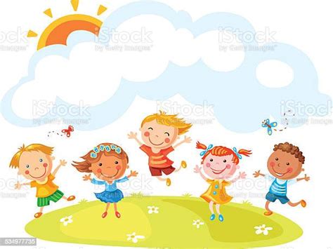 Happy Cartoon Kids Jumping Stock Illustration - Download Image Now ...