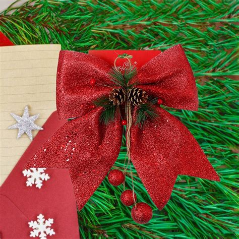 Christmas Bow Decorations Red Large Wreath Xmas Tr Grandado