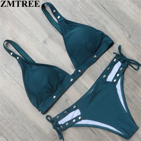 ZMTREE Women Bikini Metal Nail Swimwear Sexy Bandage Swimsuit Push Up Beach Bathing Suit