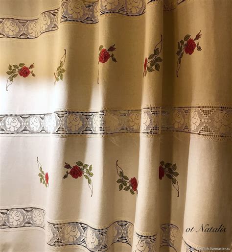 Винтажные льняные шторы с вышивкой "Бутоны роз-3" в интернет-магазине ...