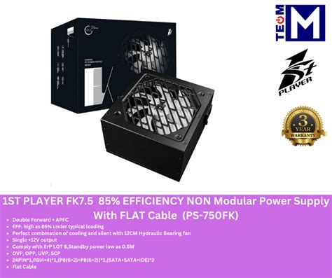 1stPLAYER 750W Rated, 85% Efficiency, Non-Modular with Flat Cable Power ...