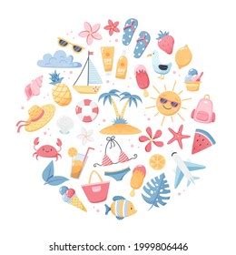 Summer Set Cute Beach Elements Bikini Stock Vector Royalty Free Shutterstock