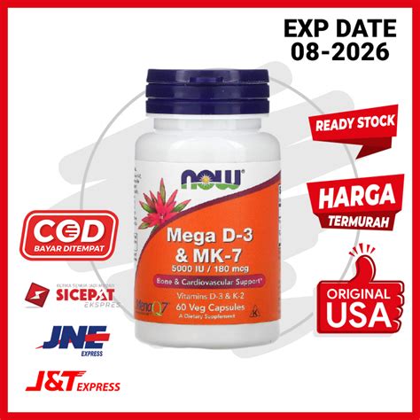 Jual Vitamin Mega D-3 D3 MK-7 MK7 Now 60 Veg Kapsul | Shopee Indonesia