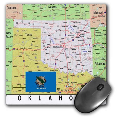 3dRose Image of Oklahoma Topographic Map With Flag - Mouse Pad, 8 by 8 ...