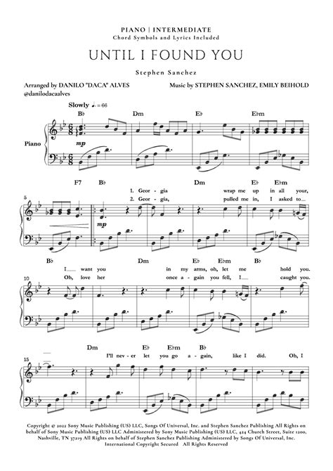 Until I Found You Arr Danilo Daca Alves By Stephen Sanchez Sheet